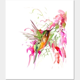 Hummingbird and Flowers Posters and Art